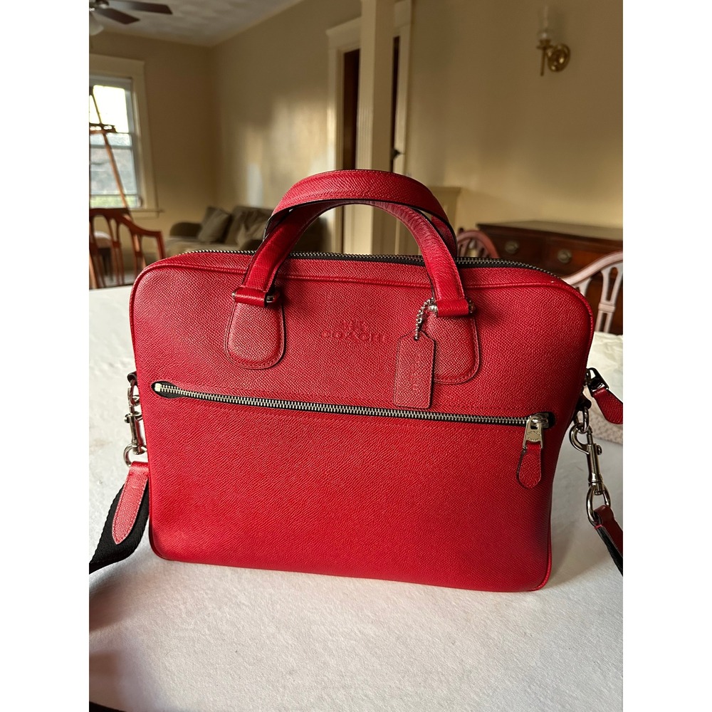 Coach Crimson Red Hudson 5 Briefcase Tote Crossgrain Leather Laptop Bag F71710